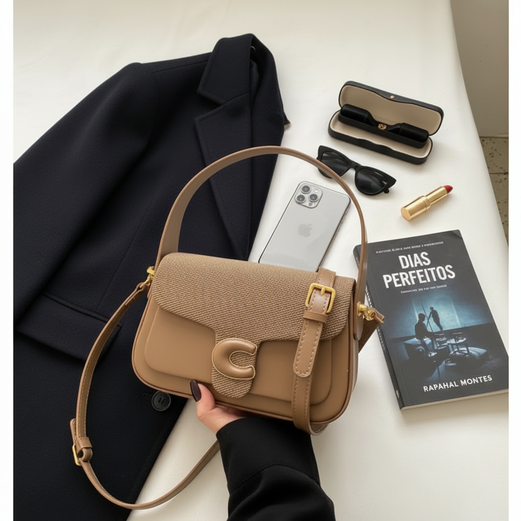 Bolsa feminina crossbody de cor sólida elegante ombro 2 alças