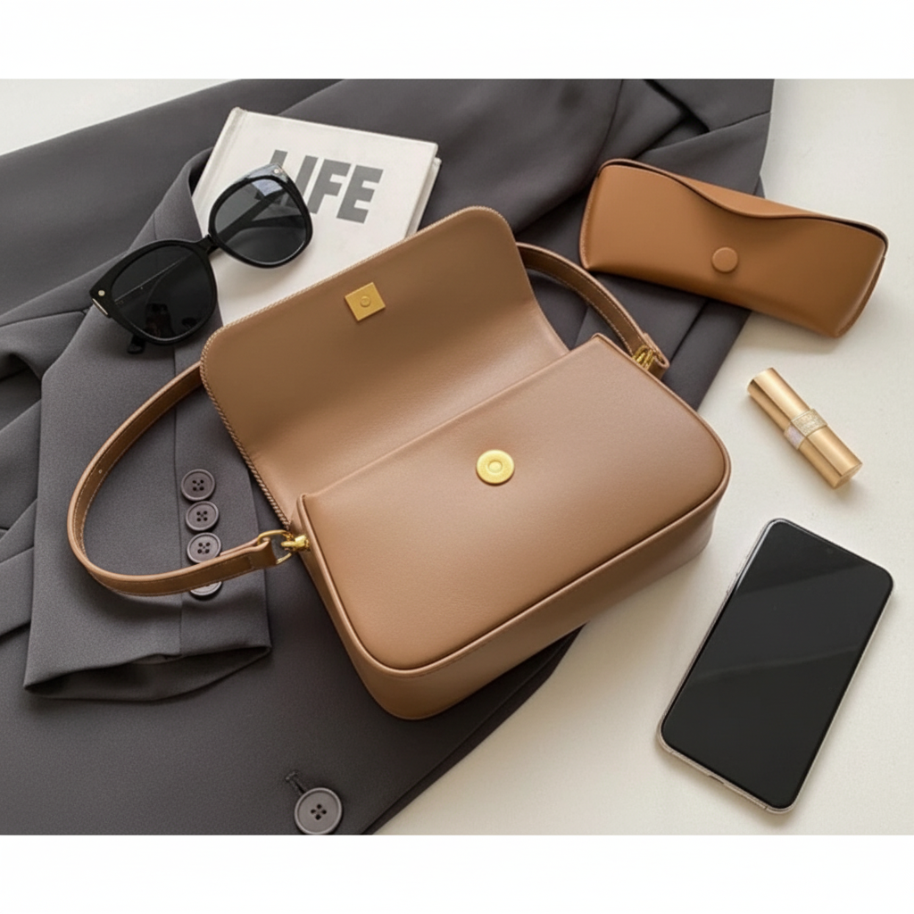 Bolsa feminina crossbody de cor sólida elegante ombro 2 alças