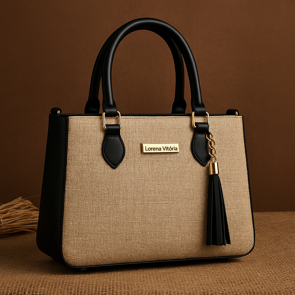 Bolsa Feminina Lorena Vitória Palha Chic Alça Dupla (Mão + Transversal)