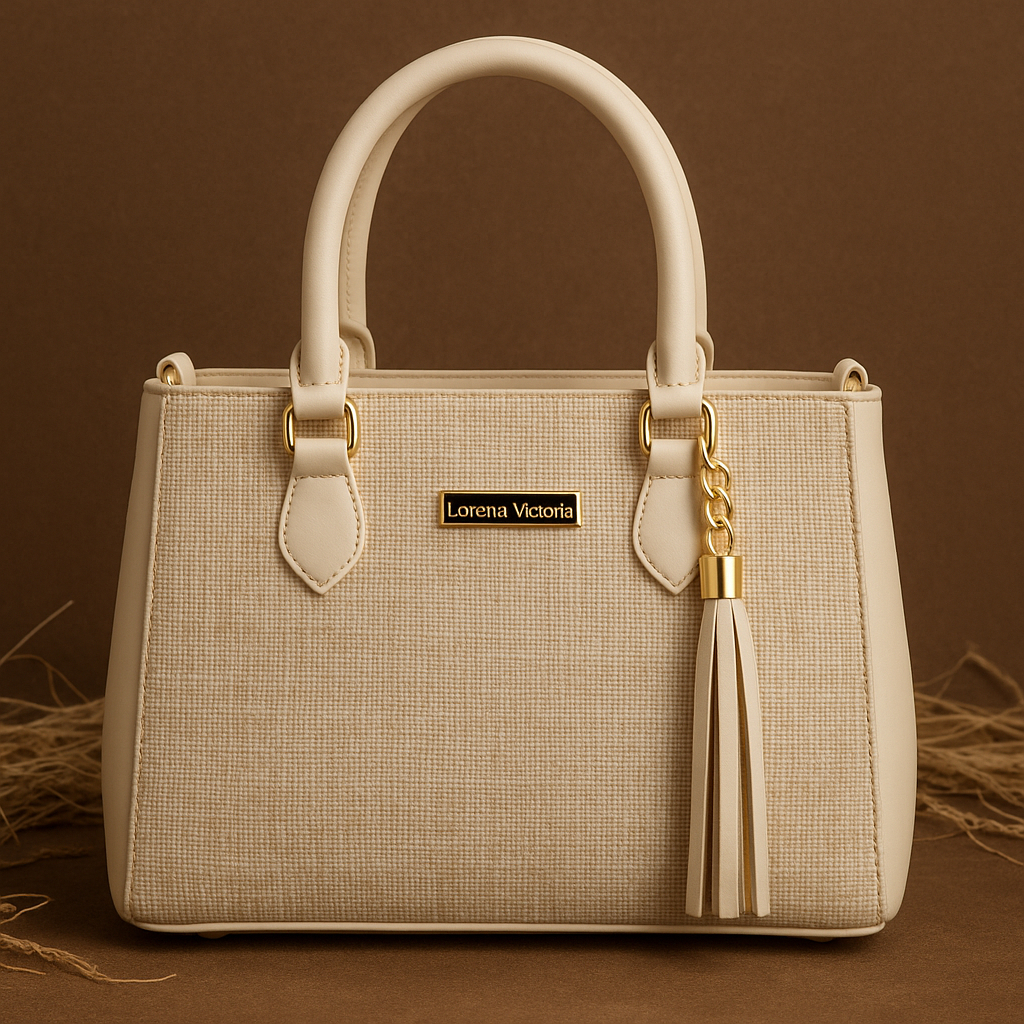 Bolsa Feminina Lorena Vitória Palha Chic Alça Dupla (Mão + Transversal)