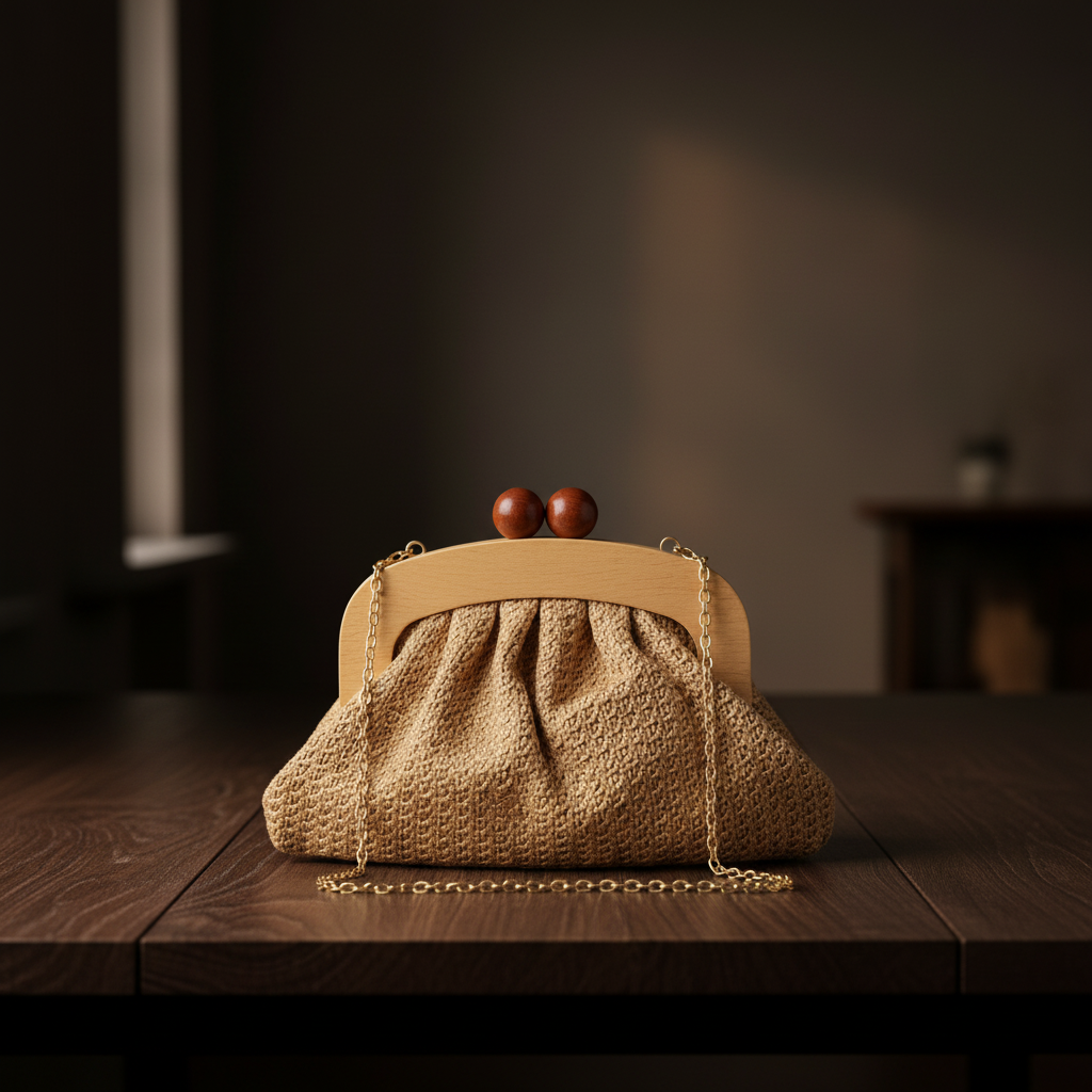 Bolsa de mão clutch com alça de madeira trançada da moda palha praia, elegante tendência, moda, verão com alça maior