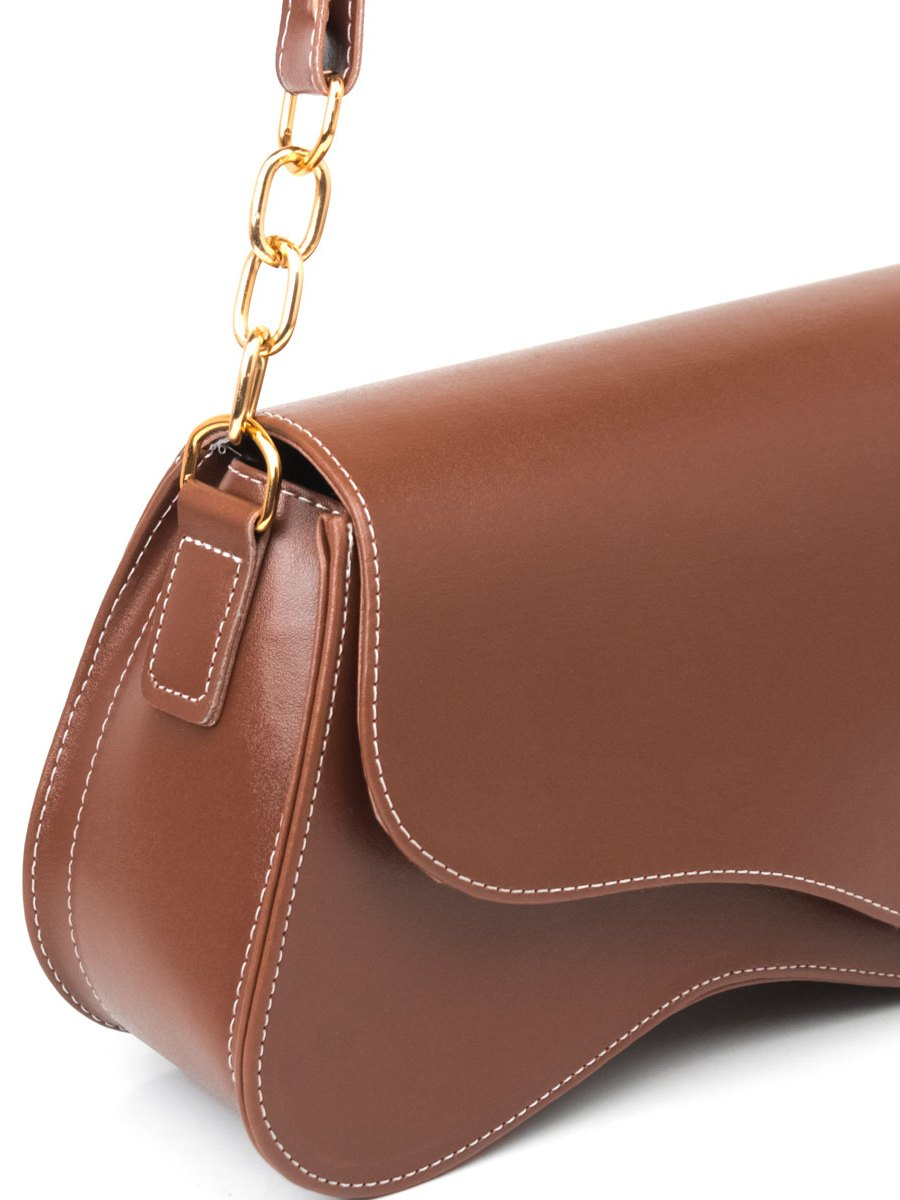 Bolsa Feminina Média Espaçosa Detalhes Dourado Baguete Moderna