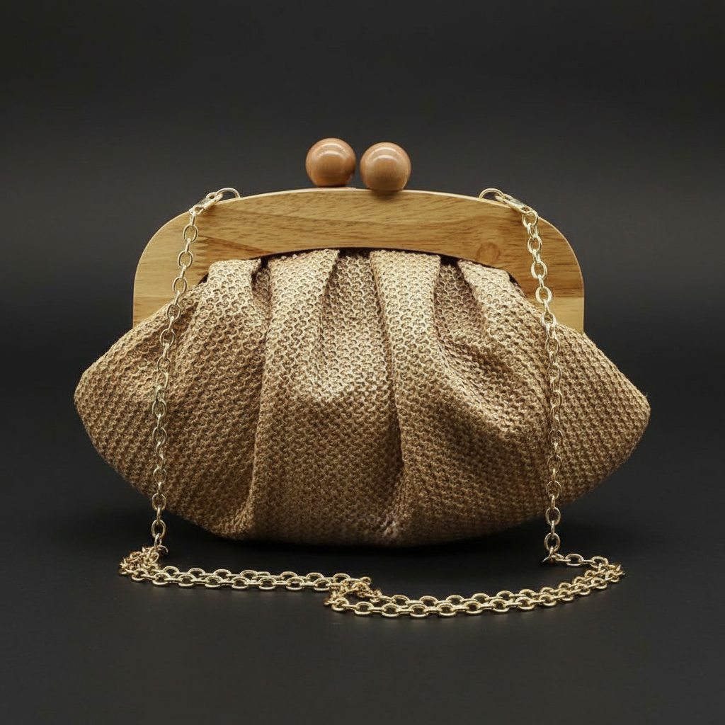 Bolsa de mão clutch com alça de madeira trançada da moda palha praia, elegante tendência, moda, verão com alça maior
