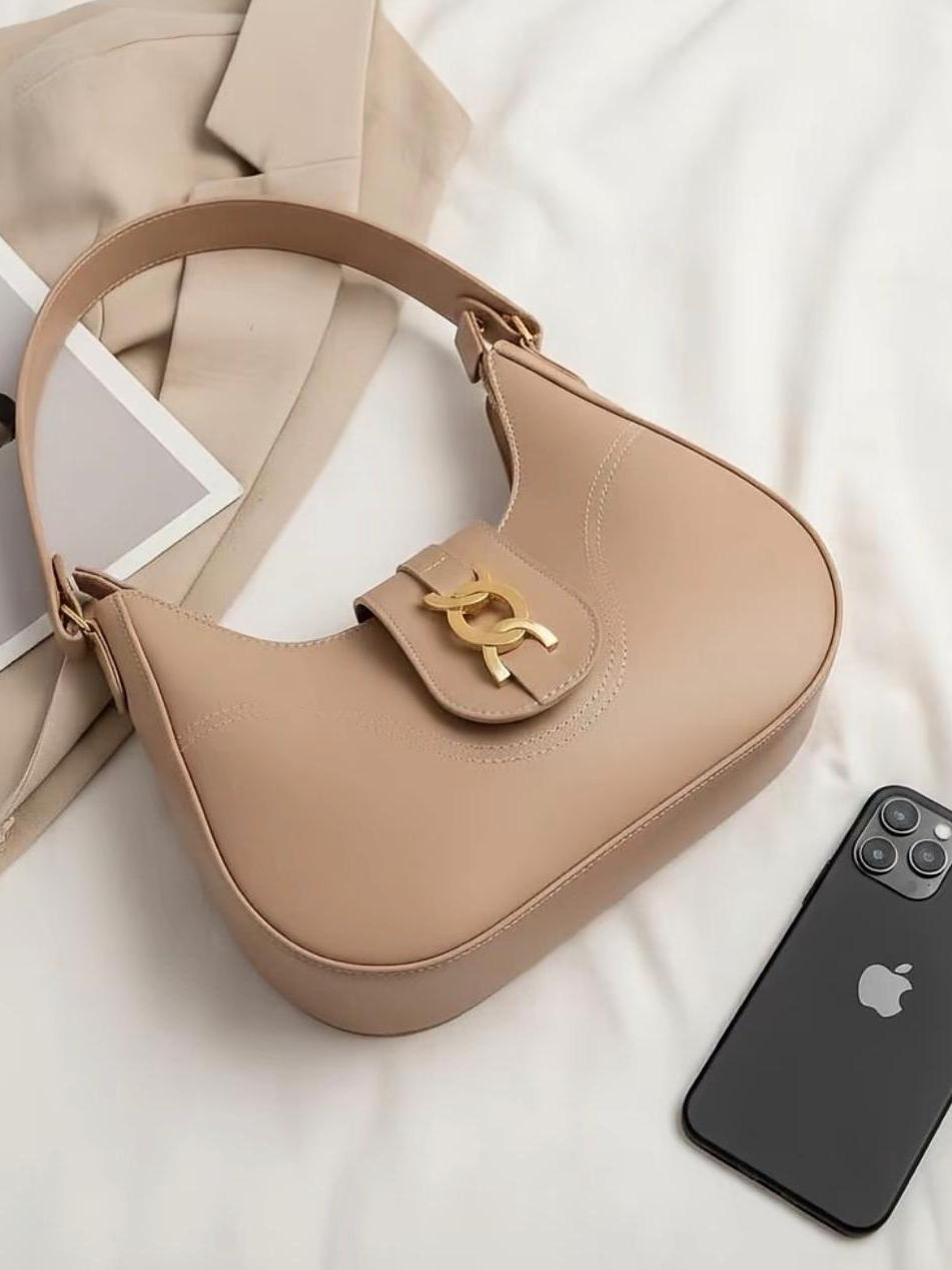 Bolsa Feminina Lunna Luxo Com Metais Dourado Elegante Moderna De Ombro