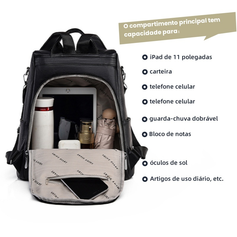 Mochila Bolsa Feminina GRANDE Escolar Trabalho Viagem Couro Sintéticos