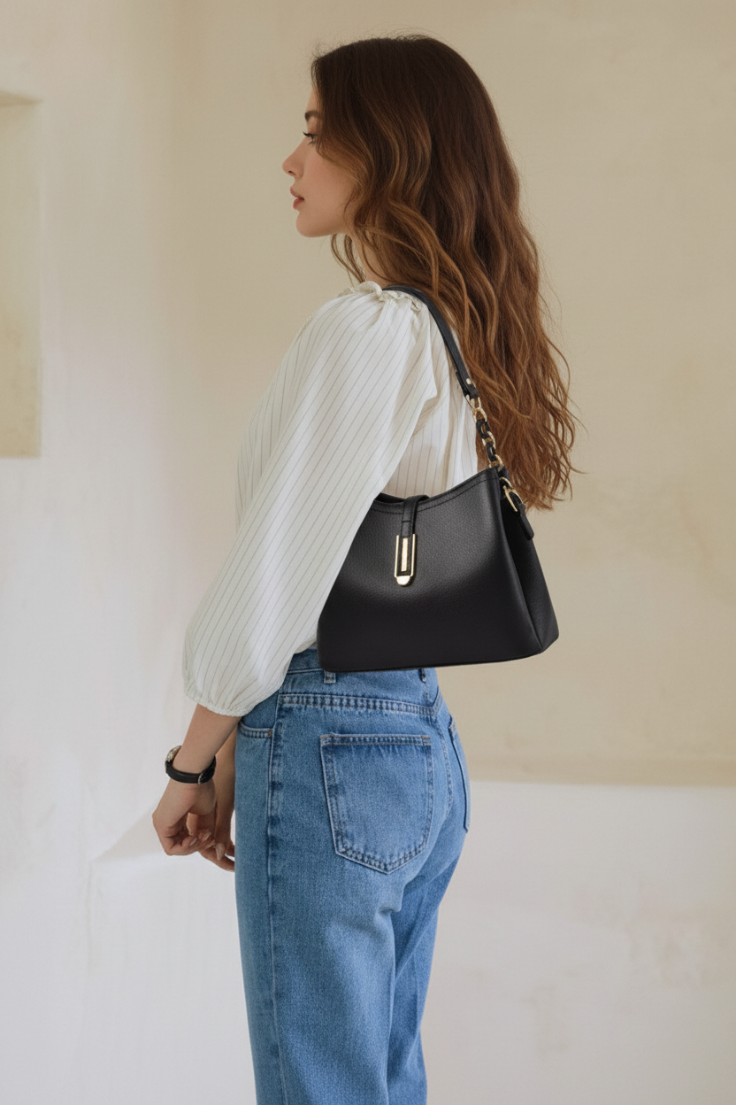 Senhoras 2 em 1 alça de ombro dupla média Crossbody Bolsa