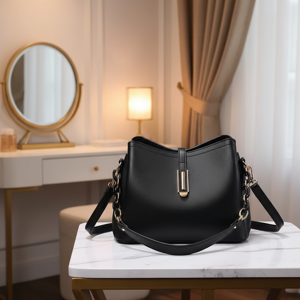 Senhoras 2 em 1 alça de ombro dupla média Crossbody Bolsa