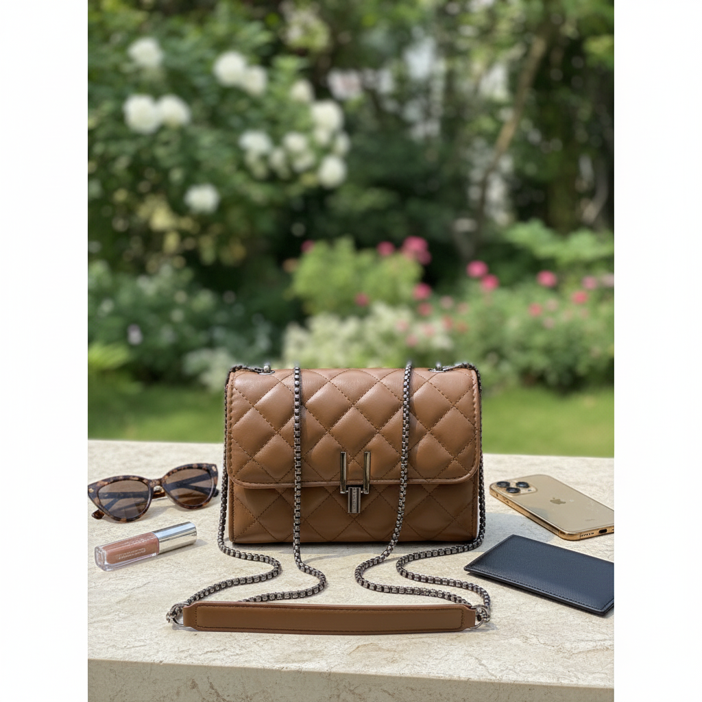 Bolsa de ombro elegante e versátil para mulheres com elegante bordado de corrente de diamante