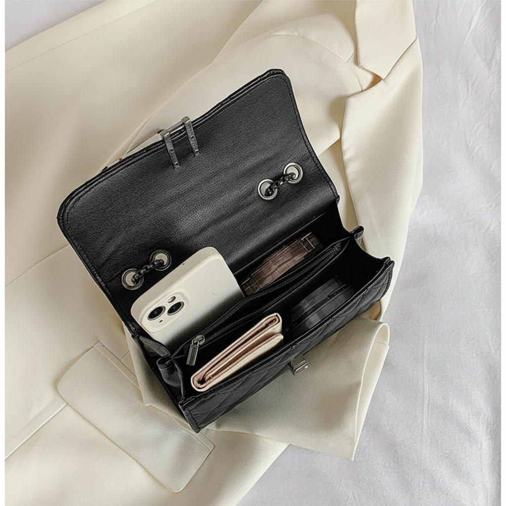 Bolsa de ombro elegante e versátil para mulheres com elegante bordado de corrente de diamante